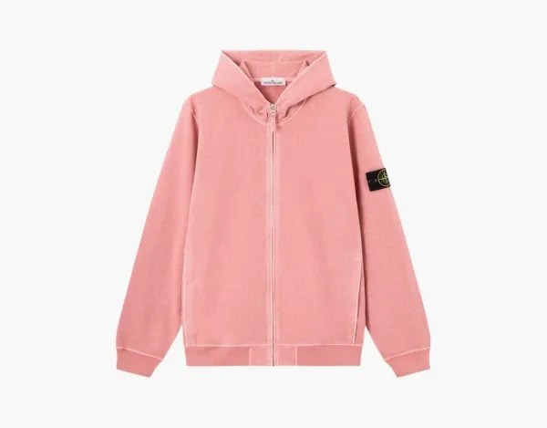 Stone Island Malfile Fleece Old Effect Hooded Sweatshirt Oleander