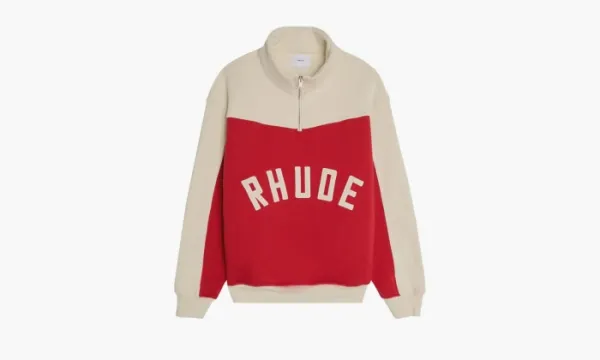 RHUDE Contrast Quarter Zip Varsity Jacket Red / Cream
