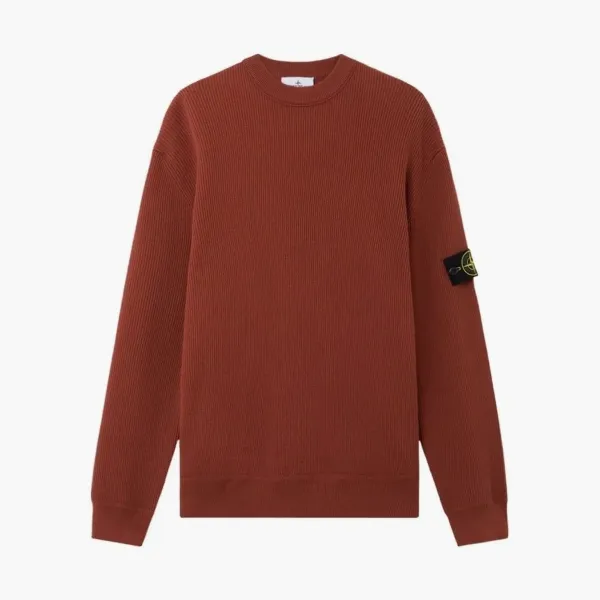Stone Island Ribbed Soft Organic Cotton Crewneck Jumper Brick Red