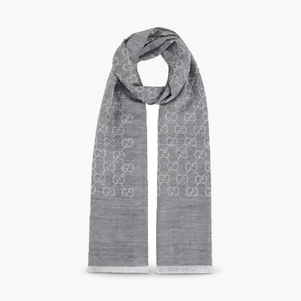 GUCCI GG Logo Wool Silk Scarf "DARK GREY"