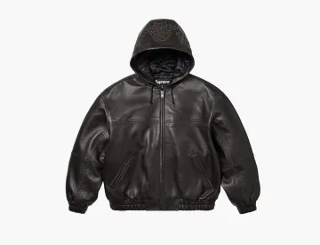 Supreme Studded Hooded Leather Jacket Black