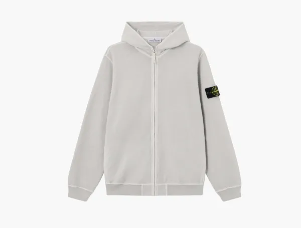 Stone Island Malfile Fleece Old Effect Hooded Sweatshirt Pearl Grey
