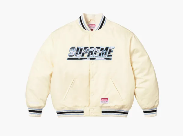 Supreme x Mitchell & Ness Satin Varsity Jacket White