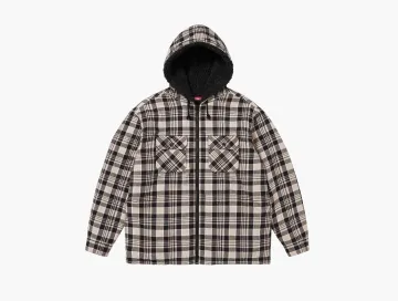 Supreme Lined Zip Up Hooded Flannel Shirt Light Tan