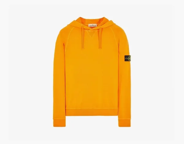 Stone Island Brushed Cotton Canvas Old Effect Hoodie Orange