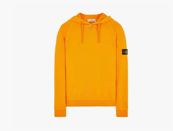 Stone Island Brushed Cotton Canvas Old Effect Hoodie Orange