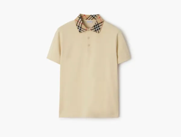 Burberry Check Collar Cotton Polo Shirt  Nutmeg