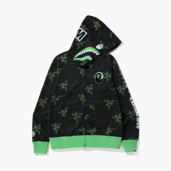 BAPE x Razer Neon Camo Shark Full Zip Hoodie Black