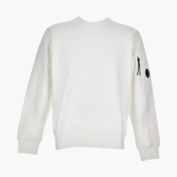 C.P. Company Diagonal Raised Fleece Crewneck Lens Sweatshirt Gauze White