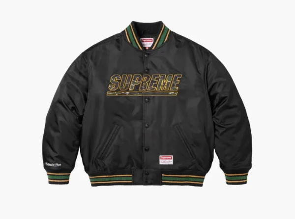 Supreme x Mitchell & Ness Satin Varsity Jacket Black