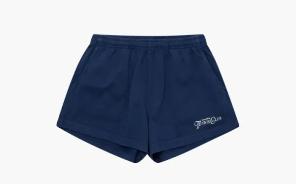 Sporty & Rich Rizzoli Logo Printed Track Shorts Navy Blue