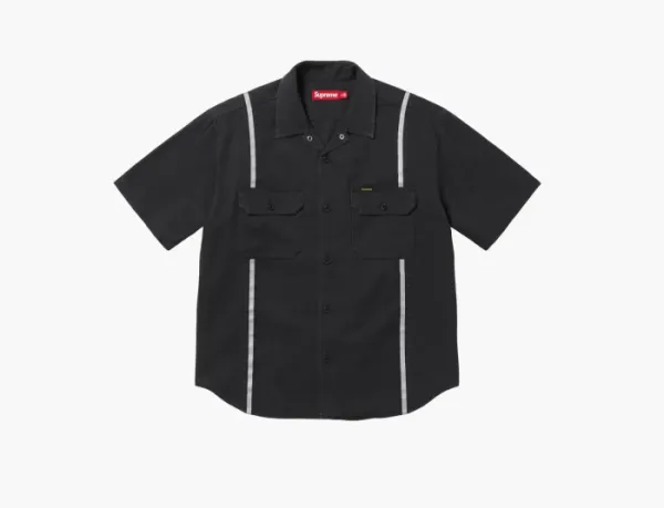 Supreme Reflective Stripe Short-Sleeve Work Shirt Black