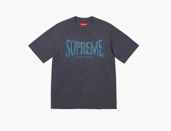 Supreme Flocked Washed S/S Top  Dusty Navy