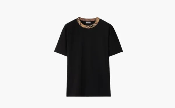Burberry Check Trim Cotton T-shirt Black Collar Trim