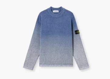 Stone Island Cotton Chenille Degrade Print Crewneck Jumper Avio Blue
