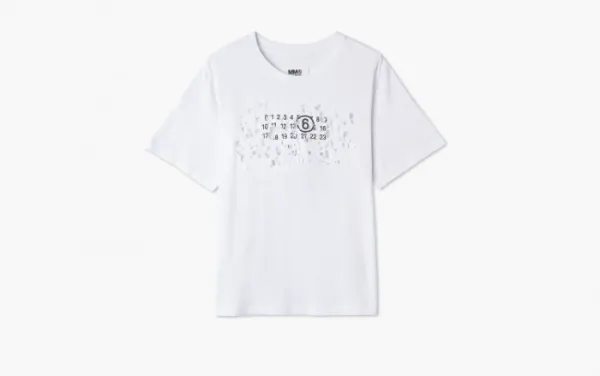MM6 Maison Margiela Destroyed Logo Print T-Shirt White