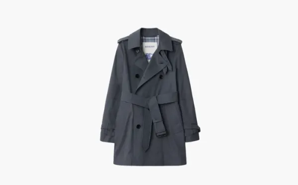 Burberry Short Cotton Blend Trench Coat Gray