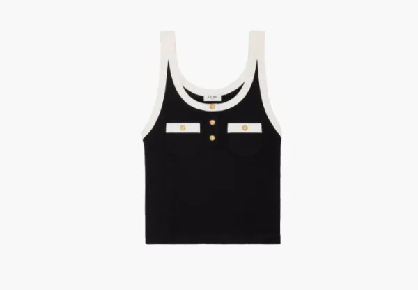 Celine Cropped Tank Top In Cotton Jersey Black/Ecru