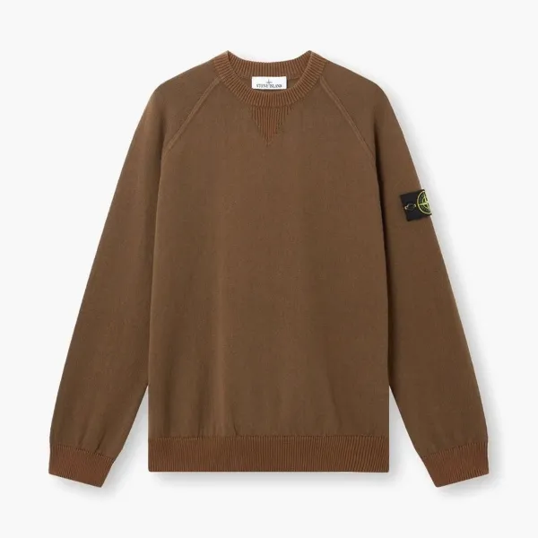 Stone Island Raw Hand Organic Cotton Crewneck Jumper Umber