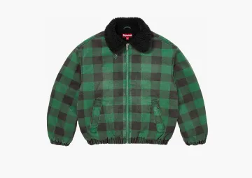 Supreme Faux Shearling Lined Bomber Jacket Plaid