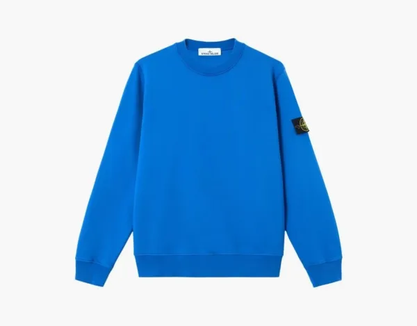 Stone Island Organic Cotton Fleece Crewneck Sweatshirt Bright Blue