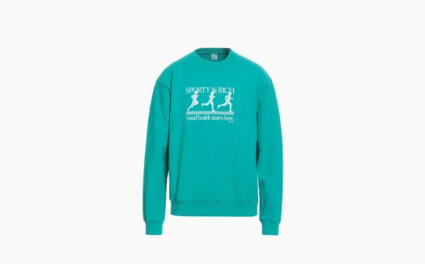 Sporty & Rich Crew Neck HEALTH Cotton Sweatshirt men - Glamood Outlet Blue Green