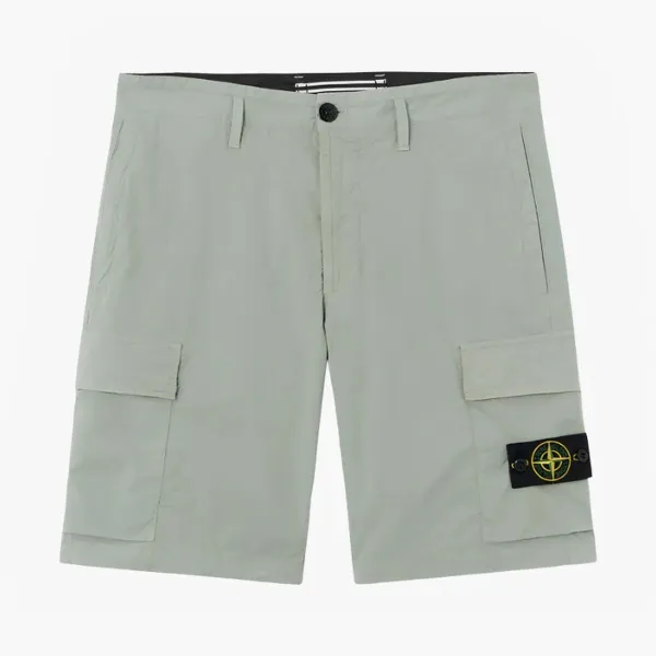 Stone Island Organic Cotton Stretch Broken Twill Cargo Shorts Green