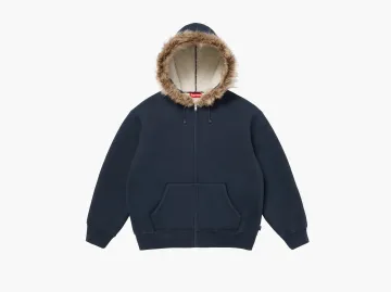 Supreme Faux Fur Zip Up Hooded Sweatshirt Navy