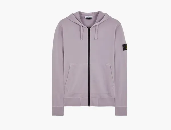 Stone Island Brushed Cotton Full Zip Hoodie Lavender