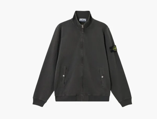 Stone Island Malfile Fleece Old Effect Track Jacket Charcoal Grey