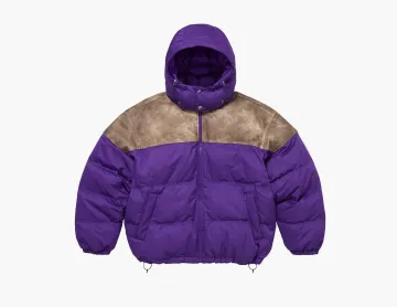 Supreme Leather Yoke Puffer Jacket Purple