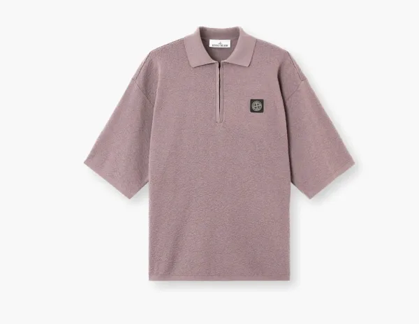 Stone Island Light Raw Hand Organic Cotton Polo Purple Grey