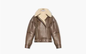 Acne Studios Leather Shearling Jacket Brown Biker