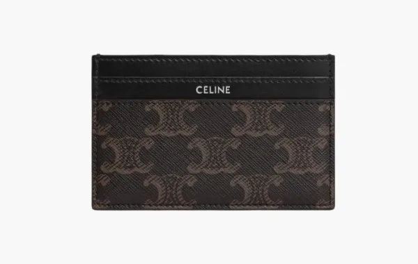 Celine Medium Card Holder Triomphe Canvas and Calfskin Brown
