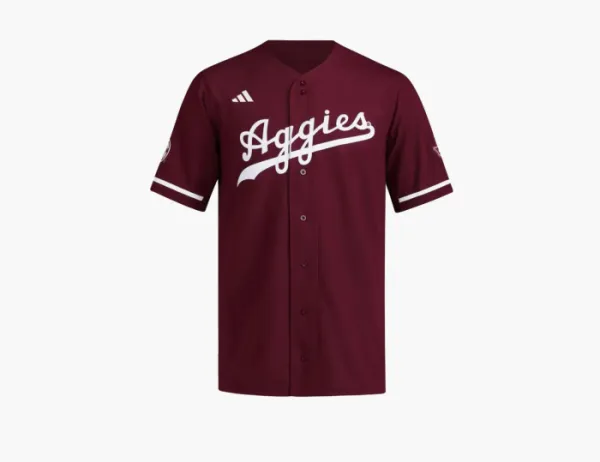 Adidas Texas A&M Reverse Retro Full-Button Jersey T-Shirt Team Maroon