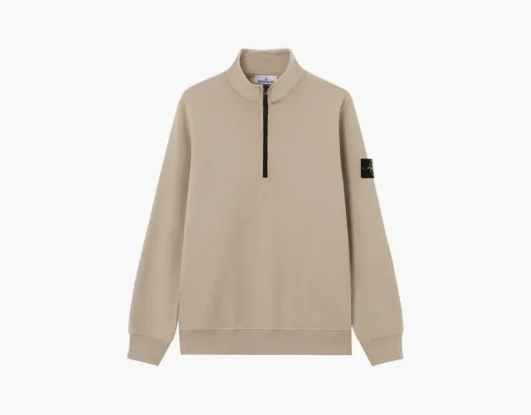 Stone Island Organic Cotton Fleece Half-Zip Sweatshirt Desert