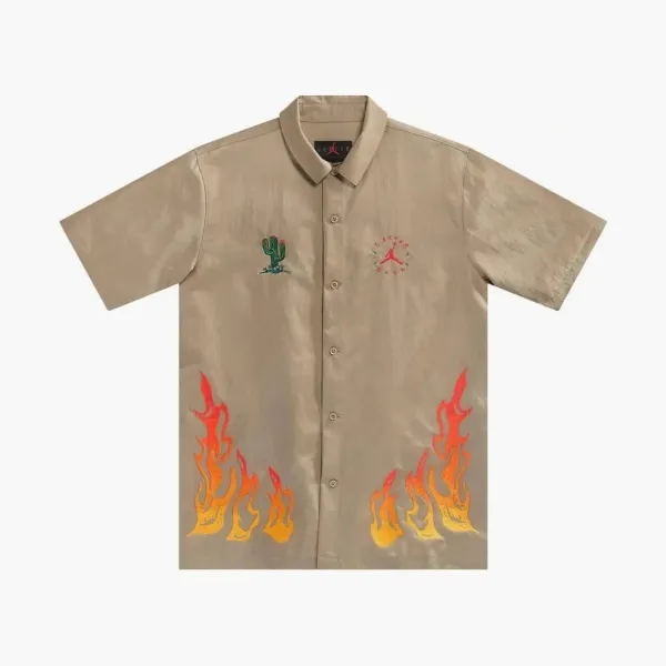 Cactus Jack by Travis Scott x Jordan Button Down Shirt Khaki/University Red