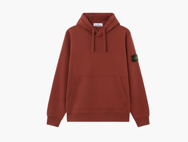 Stone Island Organic Cotton Fleece Hoodie Brick Red