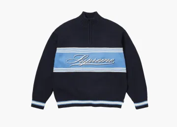 Supreme Script Stripe Half Zip Sweater Navy