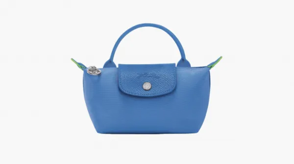 Longchamp Le Pliage Green Handle Pouch Cornflower