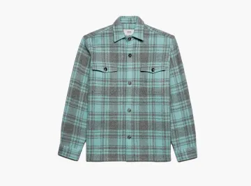 Ami Paris Plaid Wool Shirt Jacket Aqua Marine/Mineral Grey