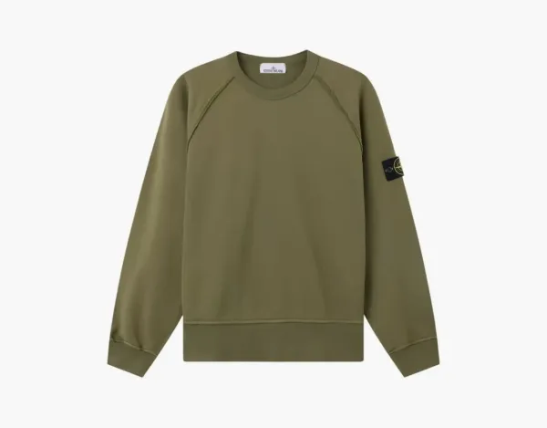 Stone Island Organic Cotton Fleece Crewneck Sweatshirt Military Green