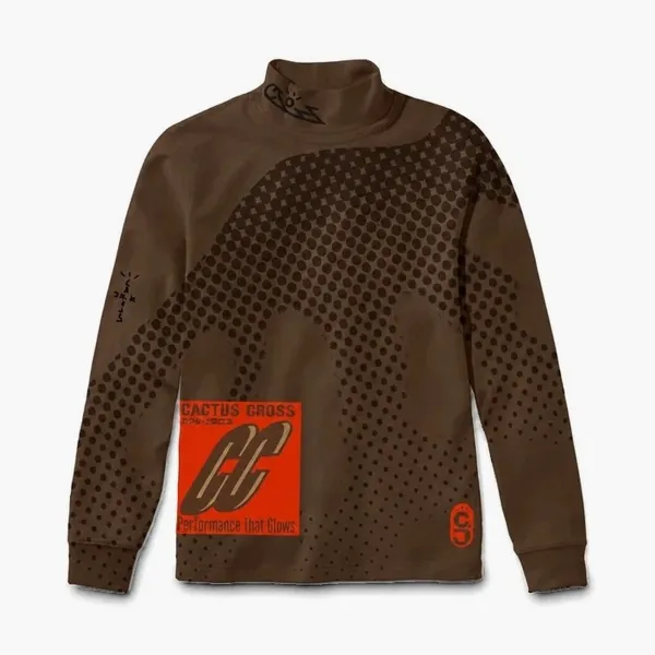 Travis Scott Cactus Jack Halftone Mock Neck Sweatshirt Brown