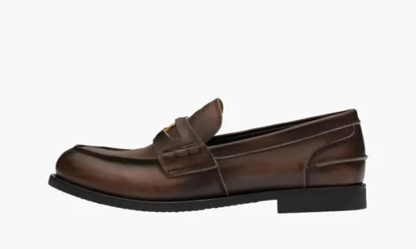 Miu Miu Brushed Leather Loafers Sepia