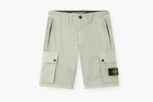 Stone Island Stretch Organic Cotton Twill Cargo Bermuda Shorts Sage Green