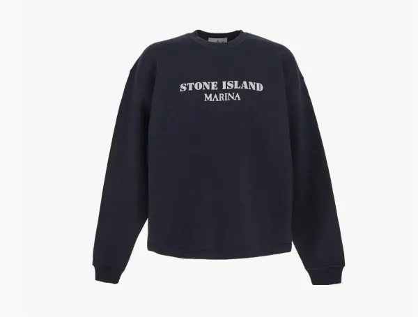 Stone Island Marina Cotton Fleece Crewneck Sweatshirt Navy Blue