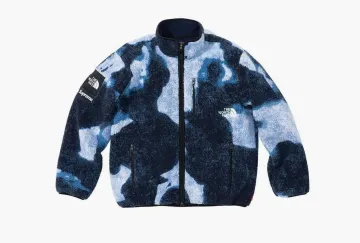 Supreme x The North Face Bleached Denim Print Fleece Jacket Indigo