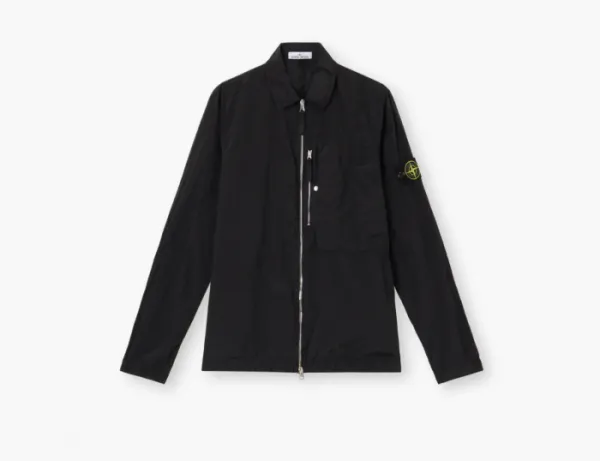 Stone Island Nylon Metal In Econyl Overshirt with Pocket and Two-Way Zip Black