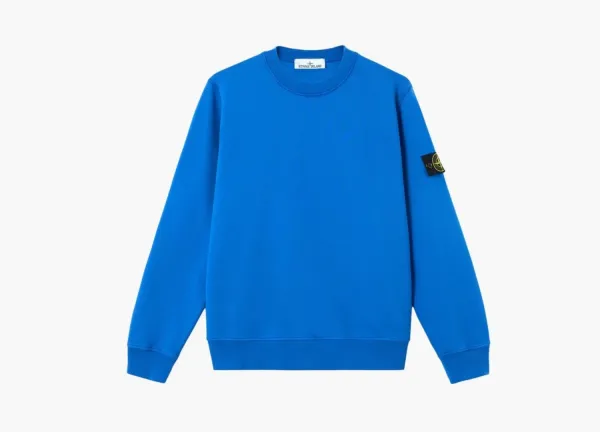 Stone Island Organic Cotton Fleece Crewneck Sweatshirt Bright Blue