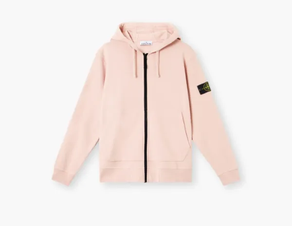 Stone Island Organic Cotton Fleece Hooded Sweatshirt with Drawstring Hood and Zip Antique Rose